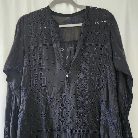 Johnny Was Embroidered Floral Eyelet Patchwork Dress black goth M tunic coastal - Picture 10 of 12